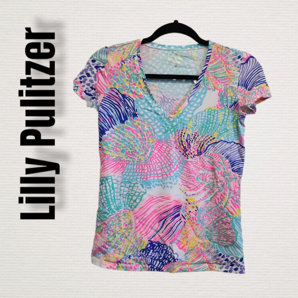 Lilly Pulitzer colorful print Michele V-neck blouse women's size XS